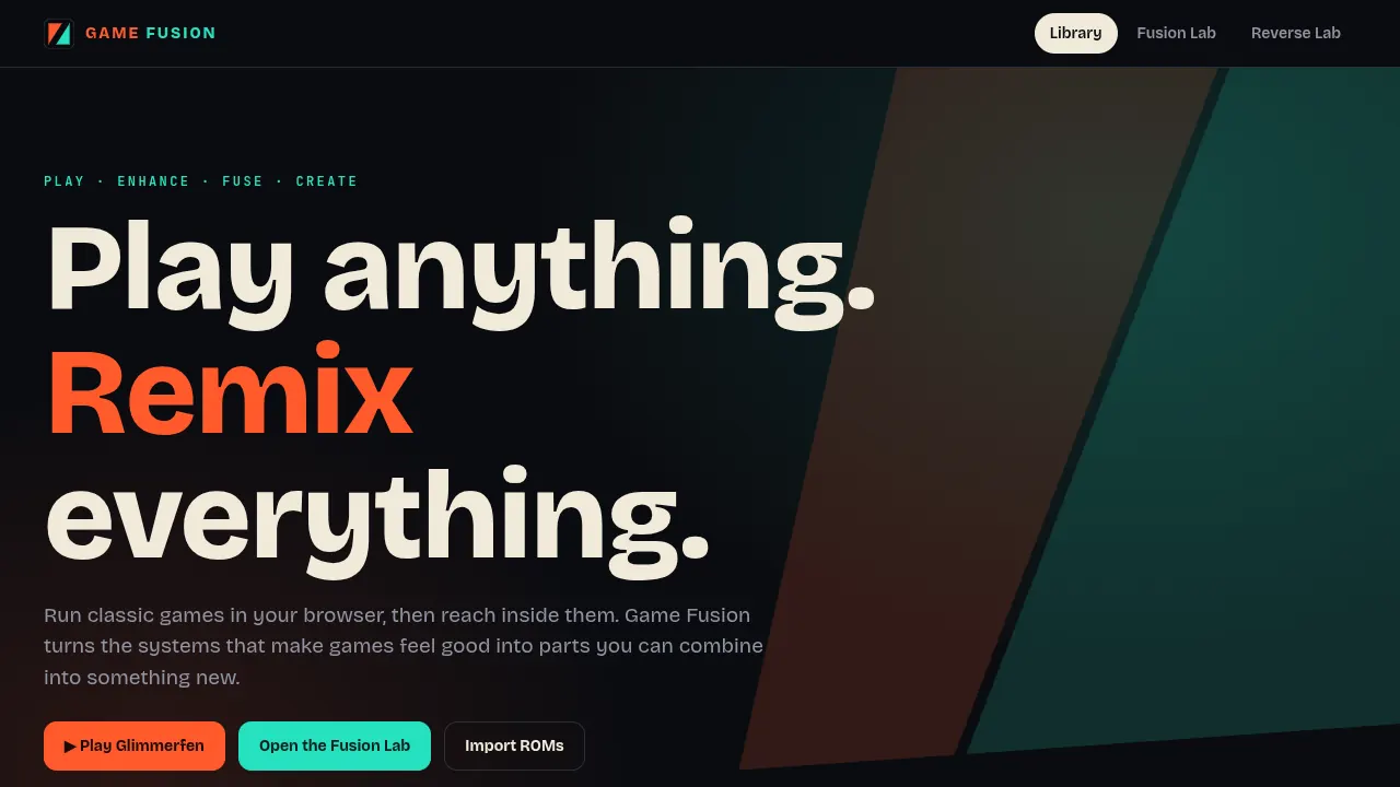 The Game Fusion home: 'Play anything. Remix everything.'